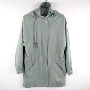 London Fog S Hooded Jacket Women's Sage Green Lightweight Parka Coat Rain Anorak